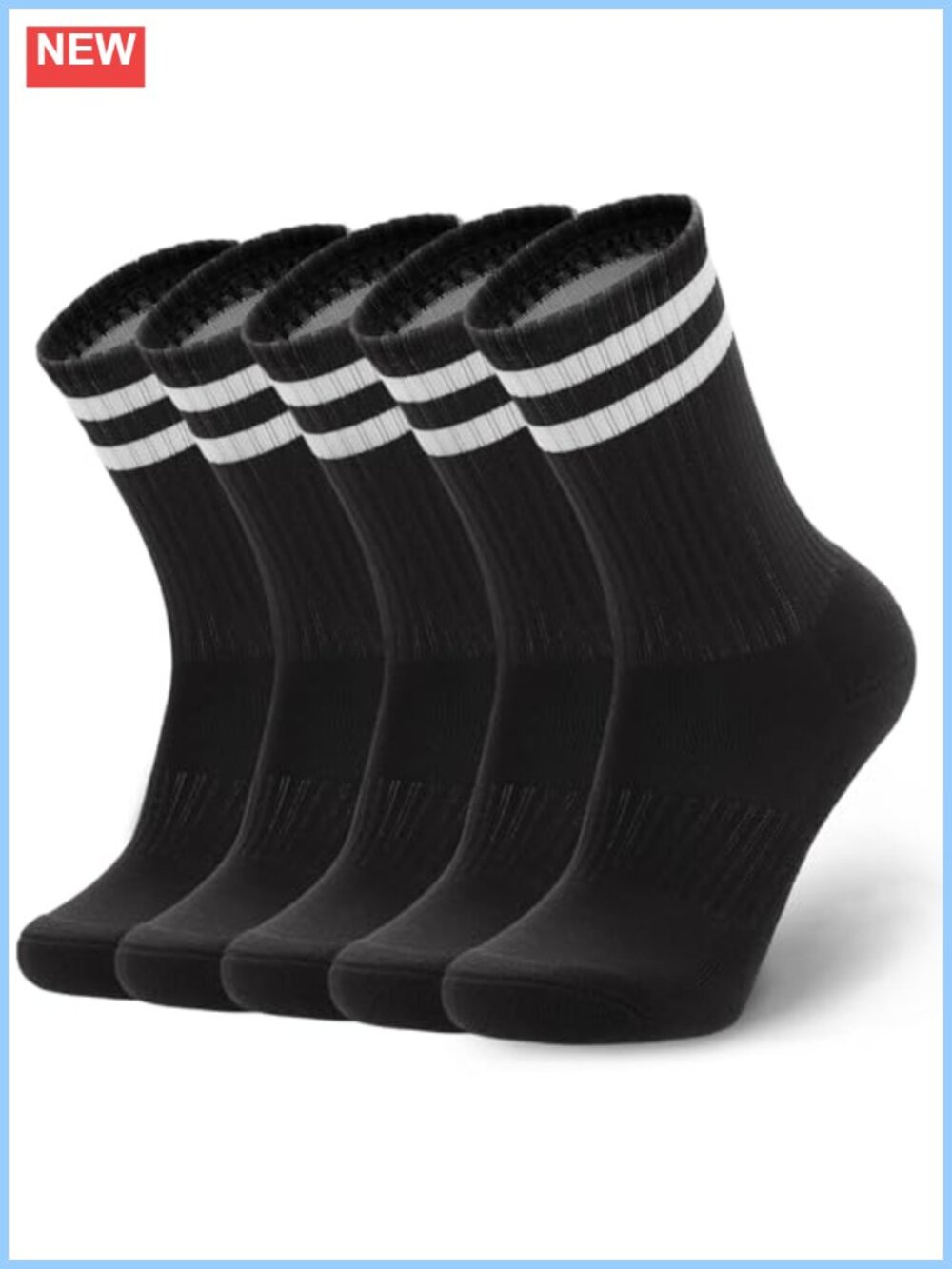 5 Pairs Striped Crew Socks for Men Women Athletic Cotton Cushioned Running